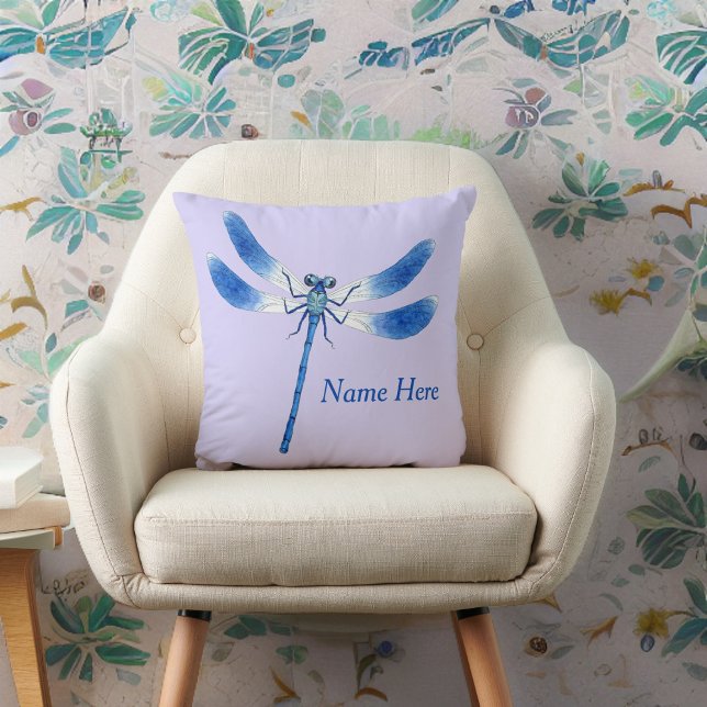 Almofada Cuta como um Dragonfly Azul Inseto em Violet Purpl (Criador carregado)