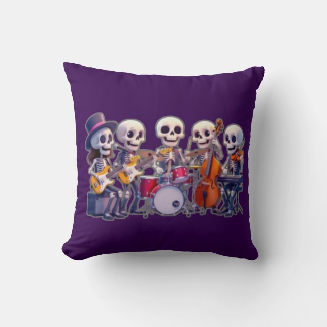 Almofada Cute 3D Skeleton Music Band – Adorable Cartoon Con (Frente)