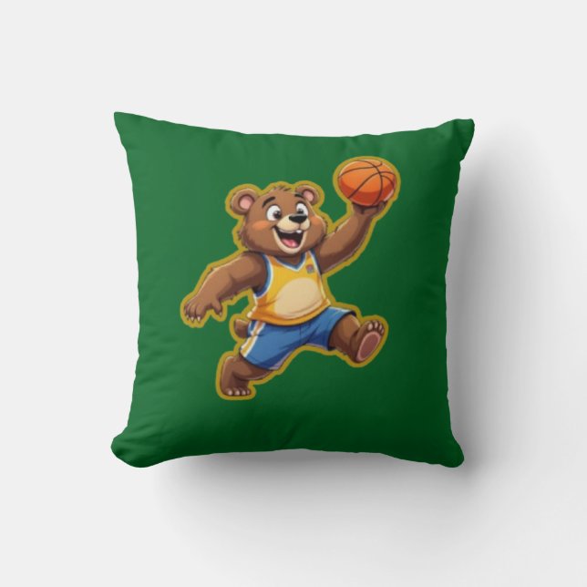 Almofada Cute 3D Teddy Bear Playing Basketball – Adorable S (Frente)