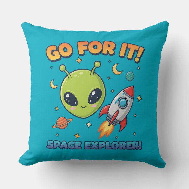 Almofada Cute Alien Space Pillow - Go For It Space Explorer (Frente)