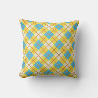 Almofada Cute Amarelo Ensolarado e Padrão Xadrez Azul