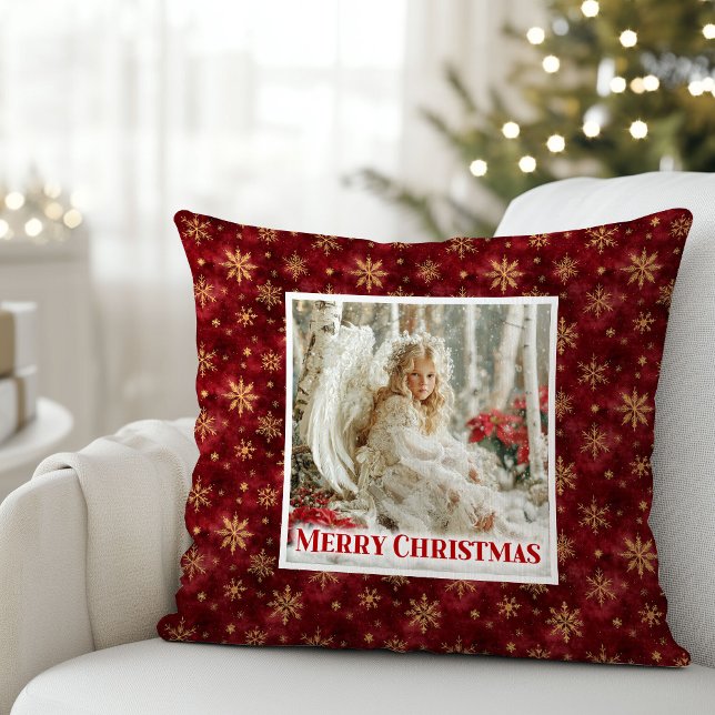 Almofada Cute Angel Poinsettia Red Gold Kids Gift Best Xmas (Cute Angel Poinsettia Red Gold Kids Gift Best Christmas Pillow

)