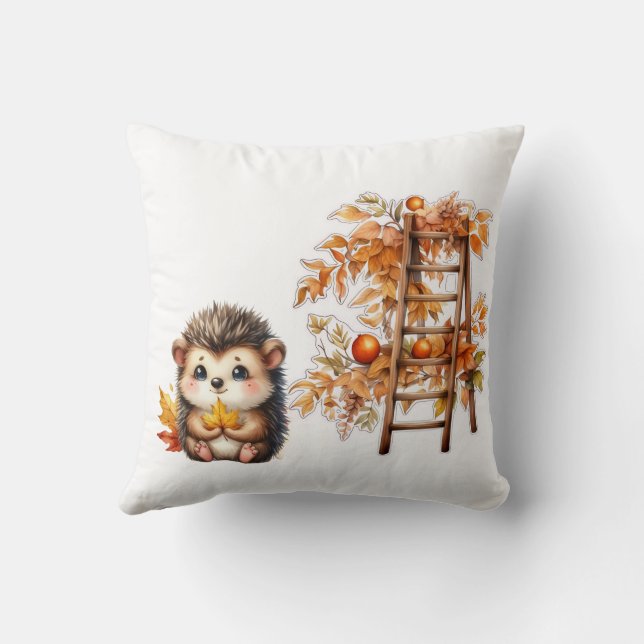 Almofada Cute Autumn Hedgehog with Harvest Ladder Illustrat (Verso)