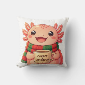 Almofada Cute Axolotl Bebendo Café Natal Acabamento