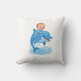 Almofada Cute Baby Boy Riding a Dolphin Cushion | Adorable