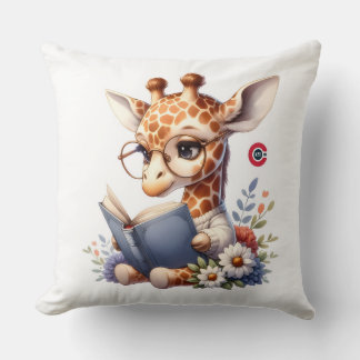 Almofada Cute Baby Giraffe Reading Book with Glasses Throw 