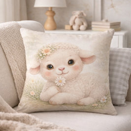 Almofada Cute Baby Lamb With Flower Neutral Kids Room