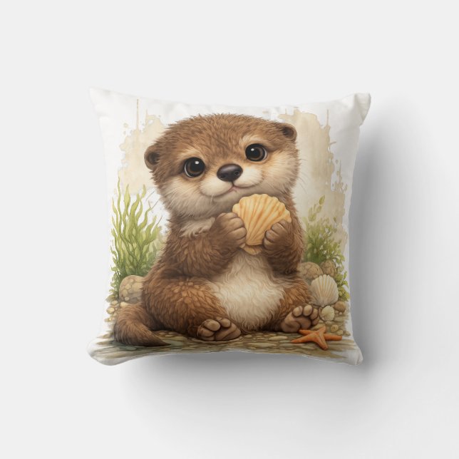 Almofada Cute Baby Otter Shell Pillow Kawaii Decor (Frente)