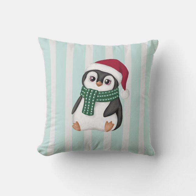 Almofada Cute Baby Penguin Wearing Santa Hat Christmas (Frente)