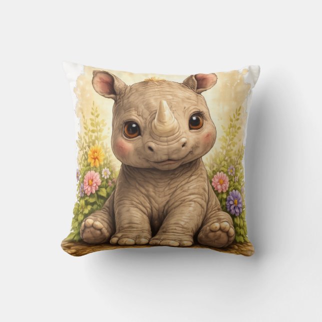 Almofada Cute Baby Rhino Kawaii Animal Nursery Gift Pillow (Frente)