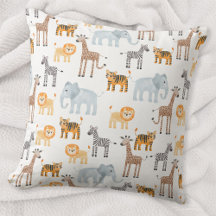 Cute Baby Safari Animal Watercolor Patterno