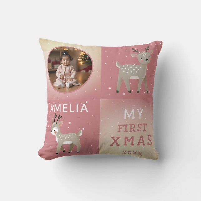 Almofada Cute Baby's 1st Christmas Photo Reindeer  (Frente)