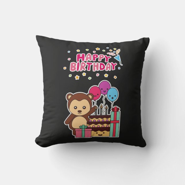 Almofada Cute Bear Birthday Celebration - Adorable Cartoon  (Frente)