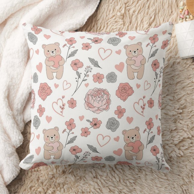 Almofada Cute Bear Holding Heart -- Pastel Nursery (13) (Cobertor)
