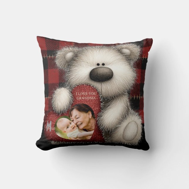 Almofada Cute Bear I Love You Grandma Custom Monogram Photo (Frente)