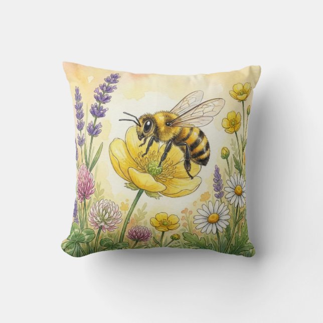 Almofada Cute Bee On A Flower Tiny Insects  (Frente)