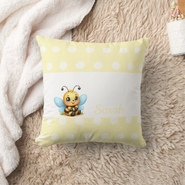 Almofada Cute Bee with Yellow Poka Dots-Customizable (Cobertor)
