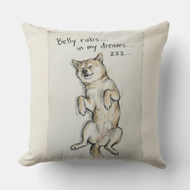 Almofada Cute "Belly Rubs In My Dreams" Sleeping Shiba Dog  (Frente)