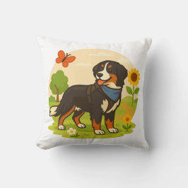 Almofada Cute Bernese Mountain Dog with Sunflower & Butterf