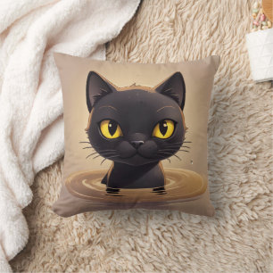 Almofada Cute Black Cat Swimming Decorative Art