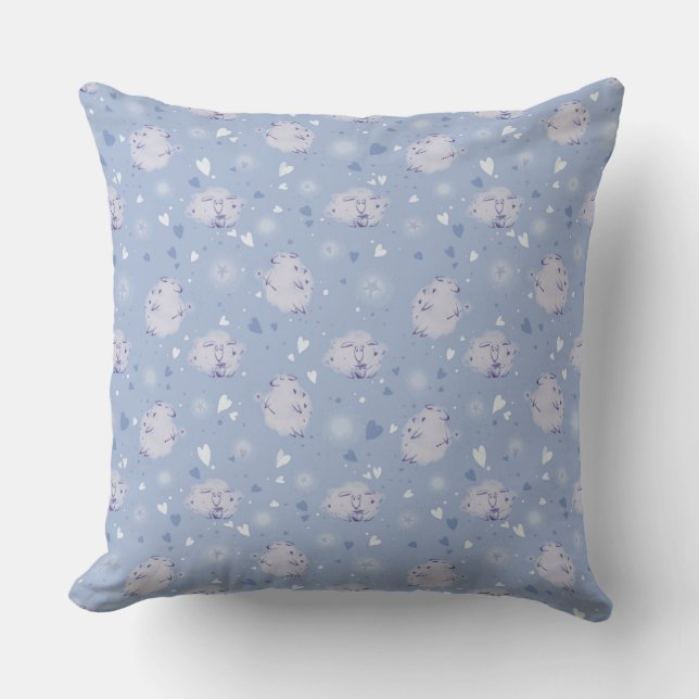 Almofada Cute Blue Sheep Kawaii Pattern Throw Pillow (Frente)