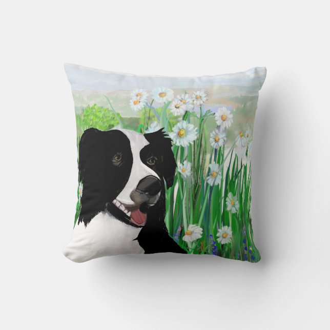 Almofada Cute, Border Collie Daisies Wall Art Poster (Frente)