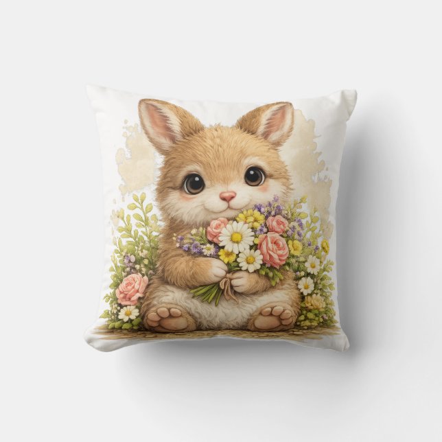 Almofada Cute Bunny Flower Bouquet Pillow Kawaii (Frente)