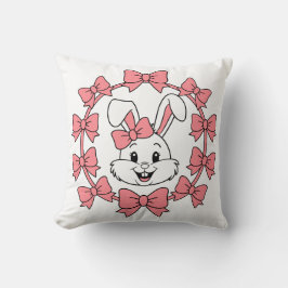 Almofada Cute Bunny in Pink Bow Wreath – Easter Coquette