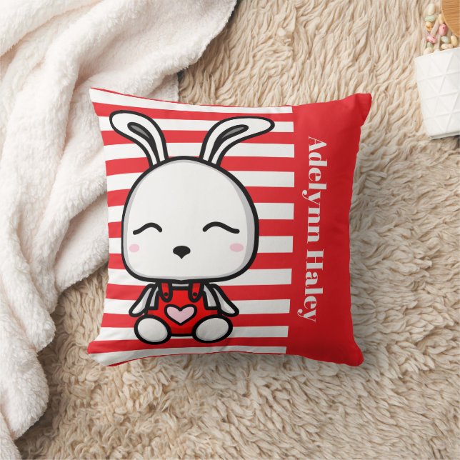 Almofada Cute Bunny Red Striped Throw Pillow (Cobertor)