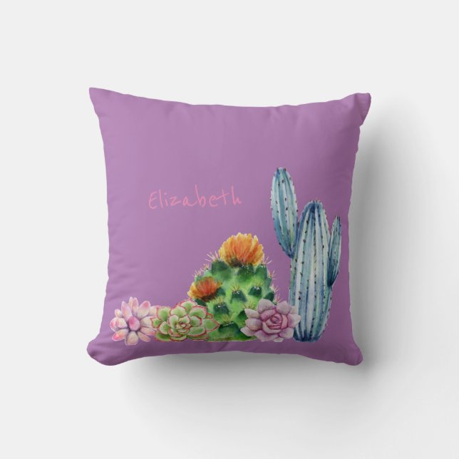 Almofada Cute Cactos Suculentos em Aquarela (Frente)