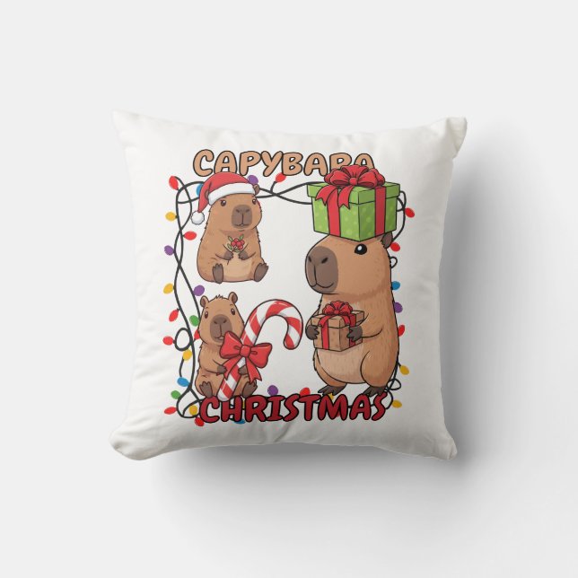 Almofada Cute Capybara Christmas Lights Festive Party (Frente)