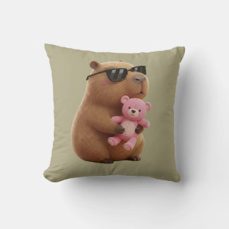 Almofada Cute Capybara Hugging Teddy Bear Sage Green 