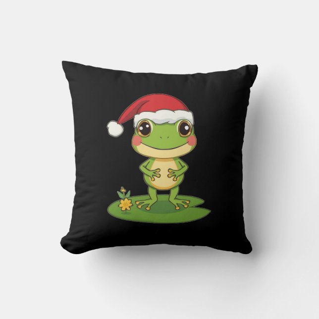 Almofada Cute Cartoon Frog Character Wearing a Santa Hat on (Frente)