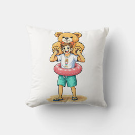 Almofada Cute Cartoon Man with Giant Teddy Bear Summer Fun