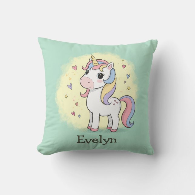 Almofada Cute Cartoon Unicorn with Rainbow Mane (Frente)