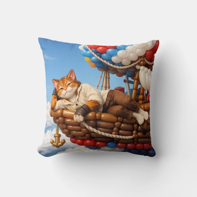 Almofada Cute Cat Balloon Adventure Kids Pillow Decor (Frente)