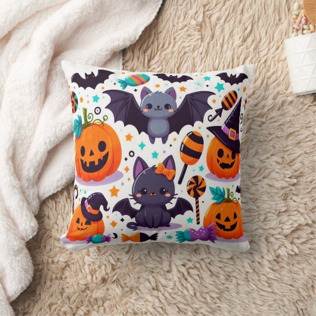 Almofada Cute cat bat halloween party (Cobertor)
