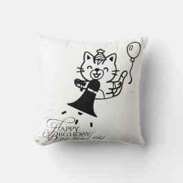 Almofada Cute Cat Happy Birthday Throw Pillow