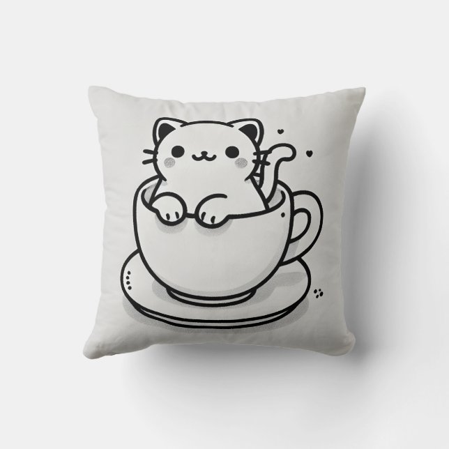Almofada Cute Cat in Teacup Throw Pillow (Verso)