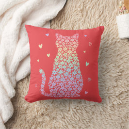 Almofada cute cat rainbow hearts pastel gradient pattern