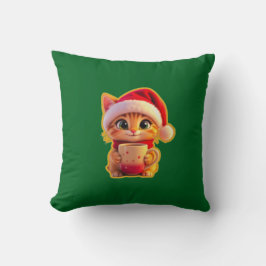 Almofada **Cute Christmas Cat with Santa Hat – Funny Holida