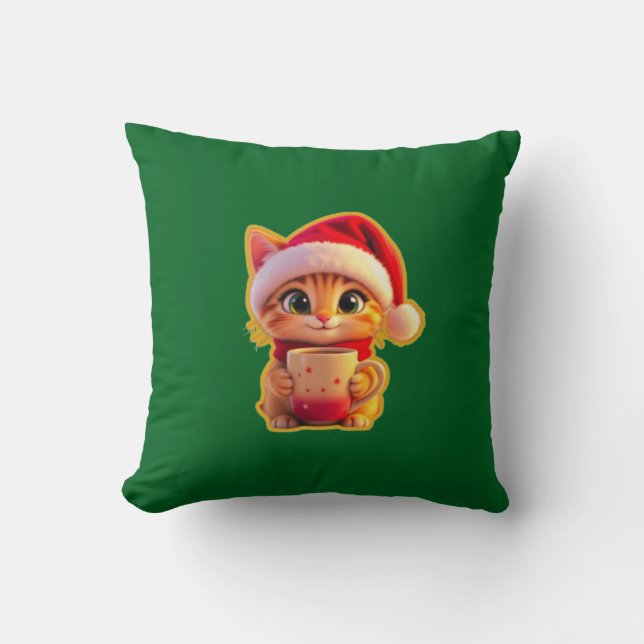 Almofada **Cute Christmas Cat with Santa Hat – Funny Holida (Frente)