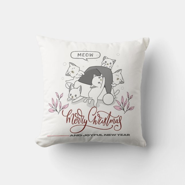 Almofada Cute Christmas Cats “Meow” Holiday Design (Frente)
