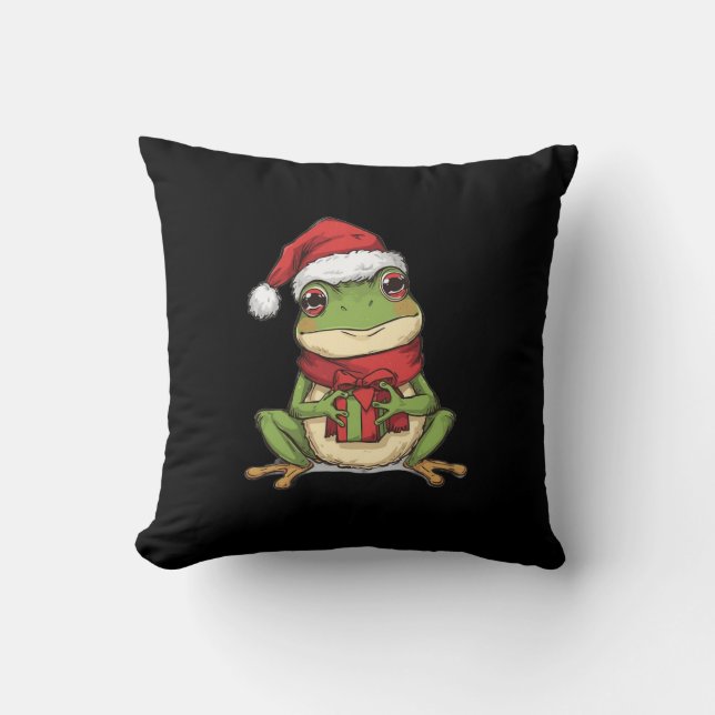 Almofada Cute Christmas Frog Sweater - Santa Frog Holding G (Frente)