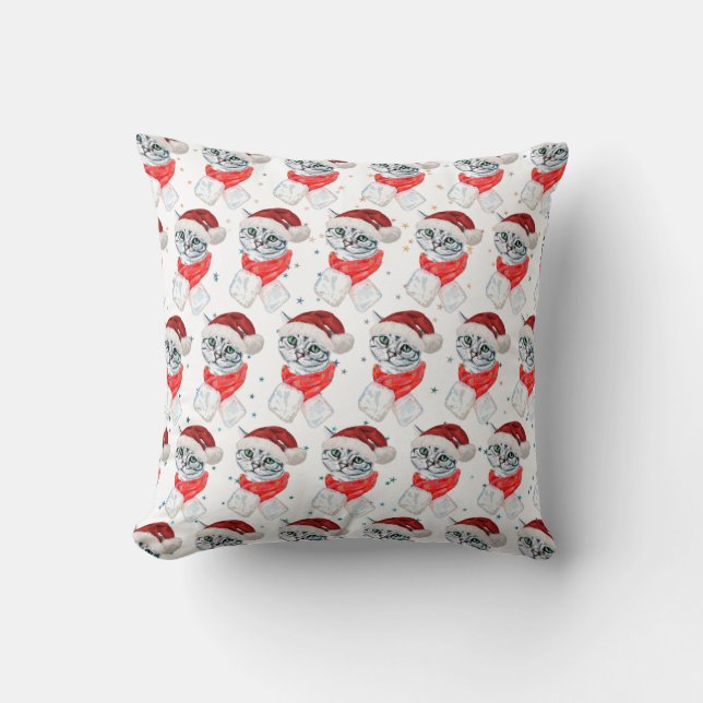 Almofada Cute Christmas Grey Tabby Cat Watercolor (Frente)