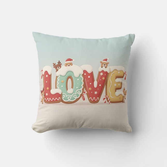 Almofada Cute Christmas LOVE Cookie Art Throw Pillow (Frente)