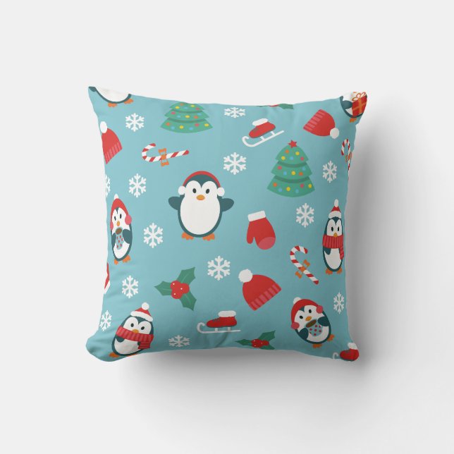 Almofada Cute Christmas Penguins Pattern (Frente)