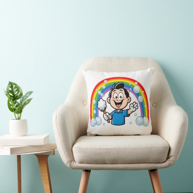 Almofada Cute Cleaning Mascot Rainbow Cartoon Design Art (Cadeira)