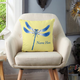 Almofada Cute como um Dragonfly azul Inseto em amarelo pál