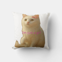 Almofada Cute Coquette White Cat I'm Just a Girl Pink Bow